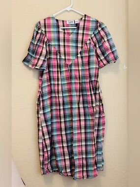 Styled by Saybury 100% Cotton Vintage Short Sleeve Plaid Nightgown Housedress